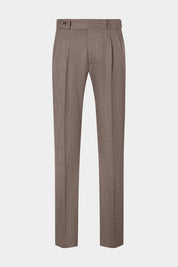 Vue sur fond blanc d'un pantalon double pinces en flanelle en taupe