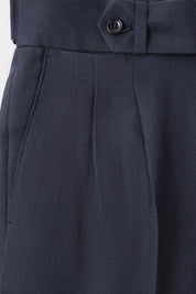 Pantalon en lin double pinces - Marine