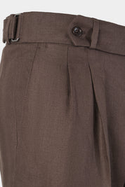 Pantalon en lin double pinces - Marron