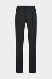 Vue sur fond blanc d'un pantalon double pinces en laine élasthanne de chez Reda noir