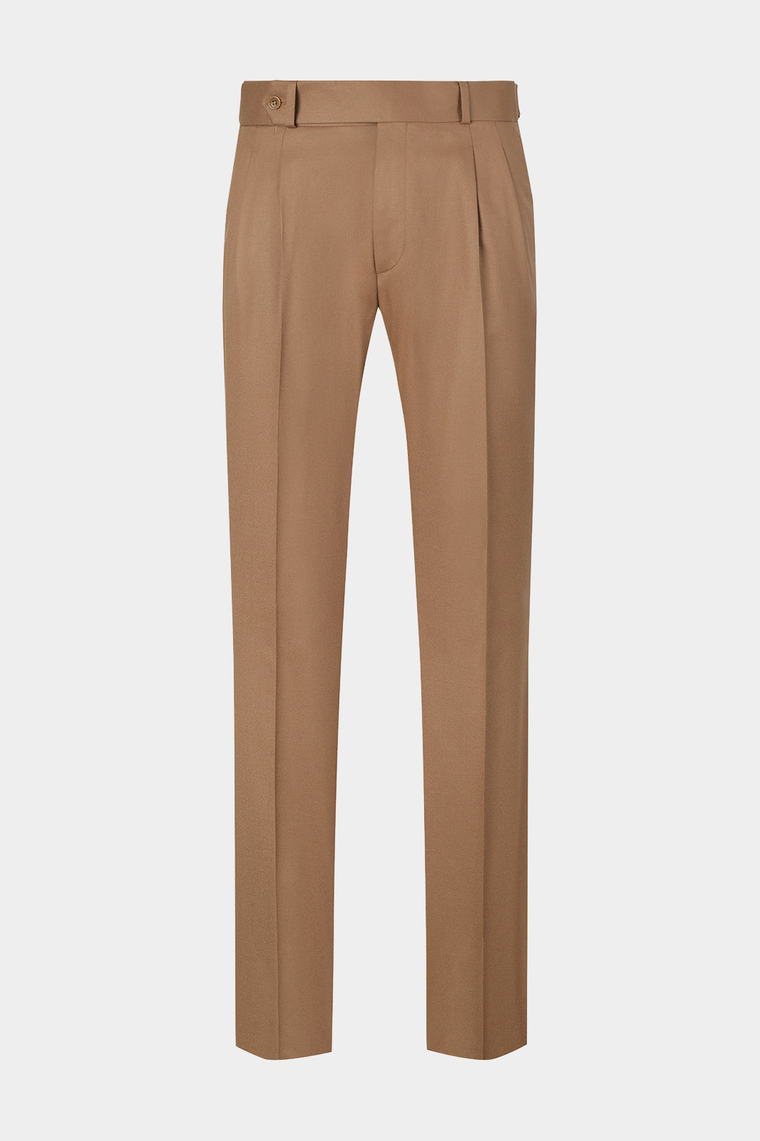 Vue sur fond blanc d'un pantalon double pinces en flanelle sable