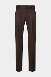 Vue sur fond blanc d'un pantalon double pinces en flanelle de chez Canonico en marron foncé