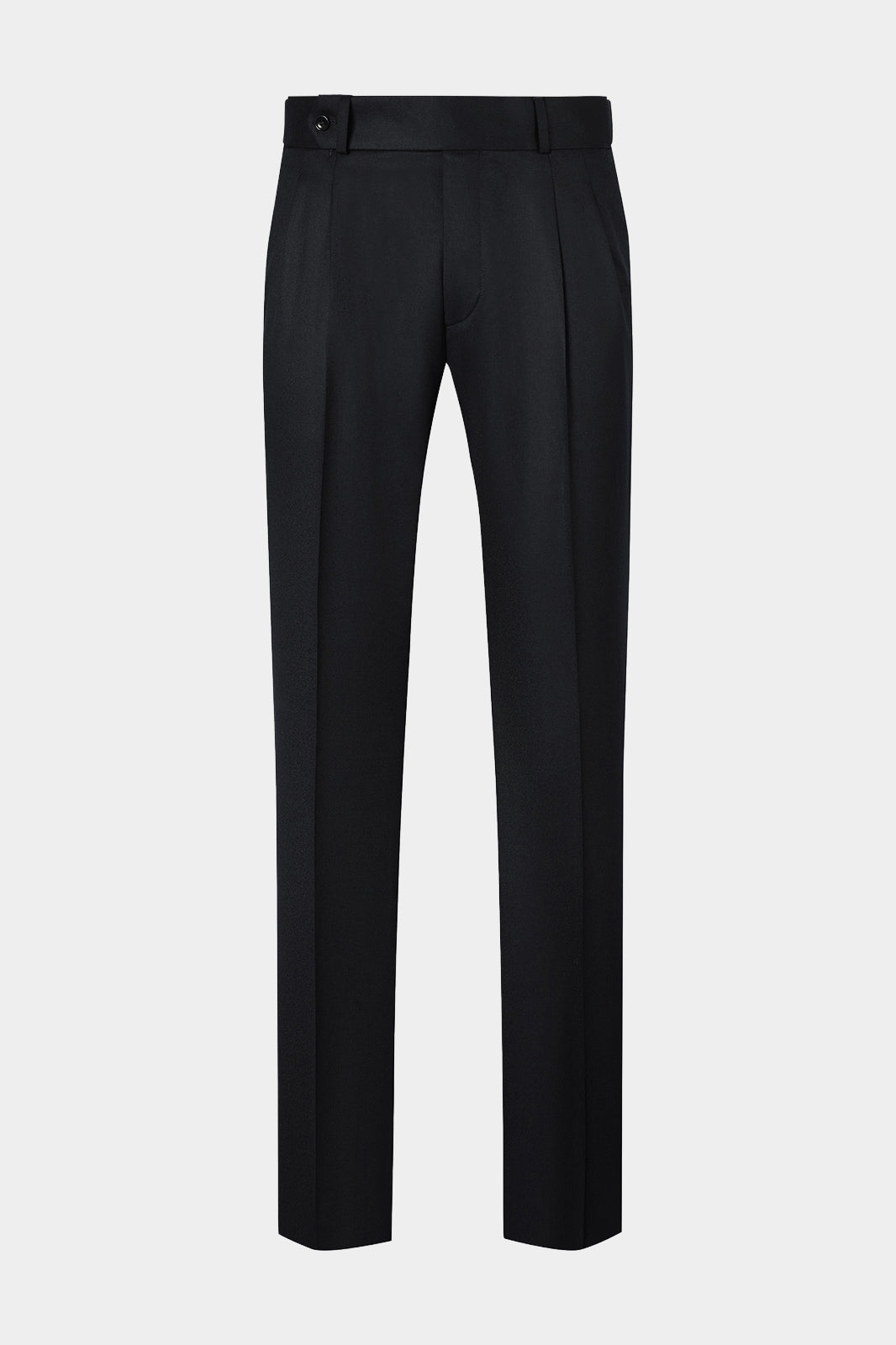 Vue sur fond blanc d'un pantalon double pinces, taille haute en flanelle de chez Canonico noir