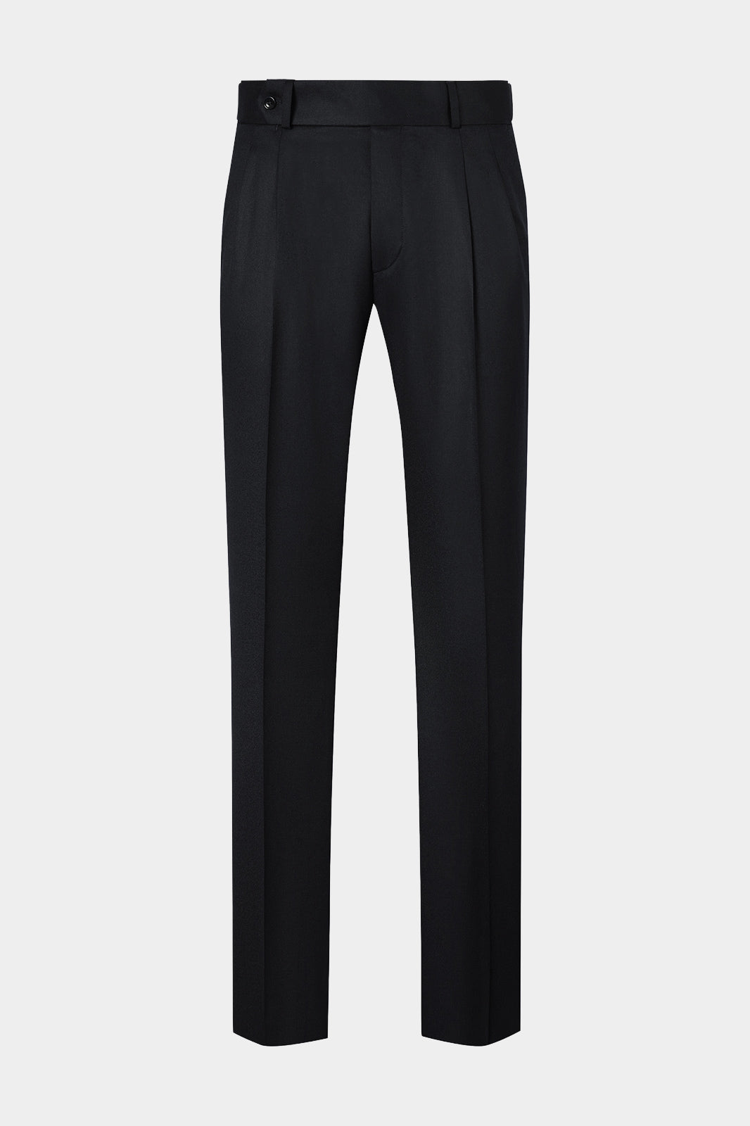 Vue sur fond blanc d'un pantalon double pinces, taille haute en flanelle de chez Canonico noir