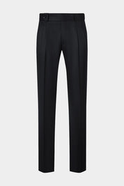 Vue sur fond blanc d'un pantalon double pinces, taille haute en flanelle de chez Canonico noir