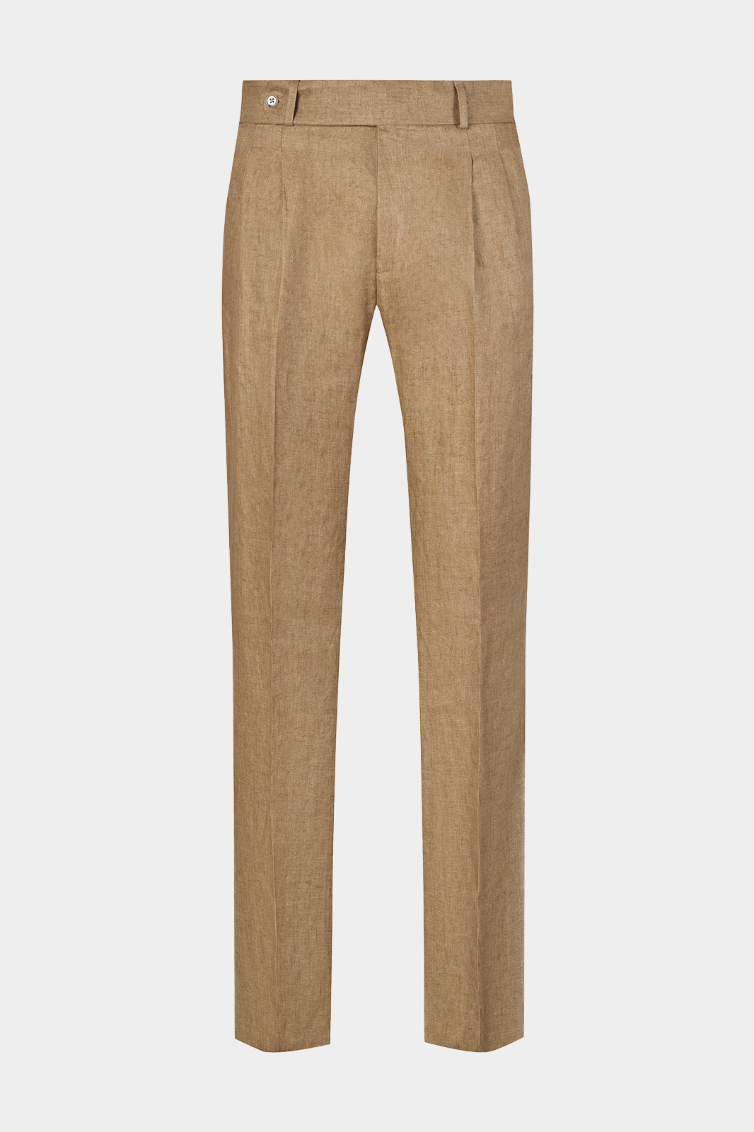 Vue sur fond blanc d'un pantalon double pinces en 100% lin LeoMaster de coloris sable