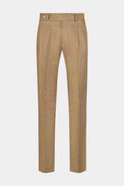 Vue sur fond blanc d'un pantalon double pinces en 100% lin LeoMaster de coloris sable