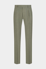 Vue sur fond blanc d'un pantalon double pinces en viscose et lin en kaki