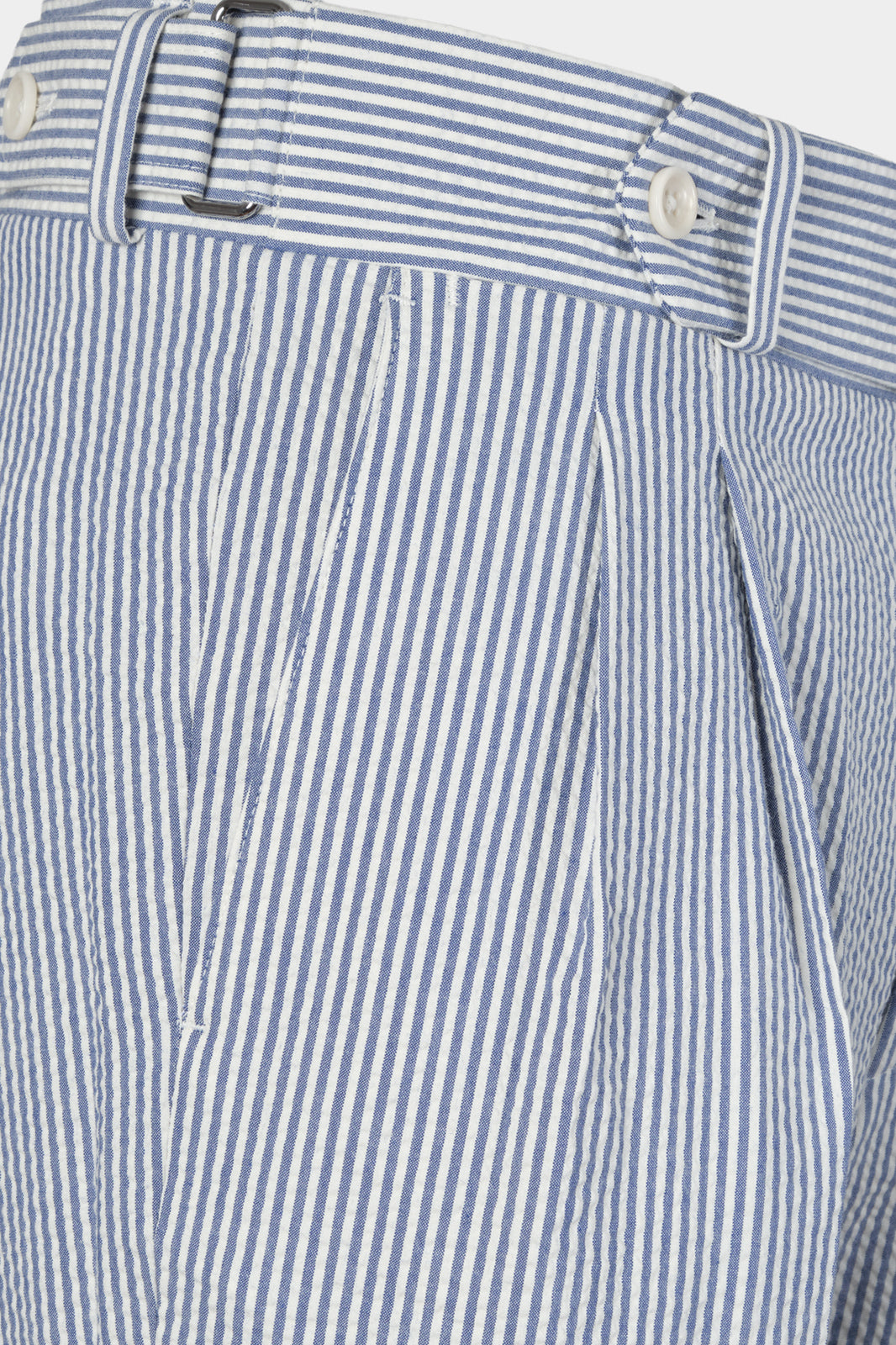 Pantalon double pinces Seersucker  - Blanc et bleu