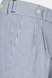 Pantalon double pinces Seersucker  - Blanc et bleu