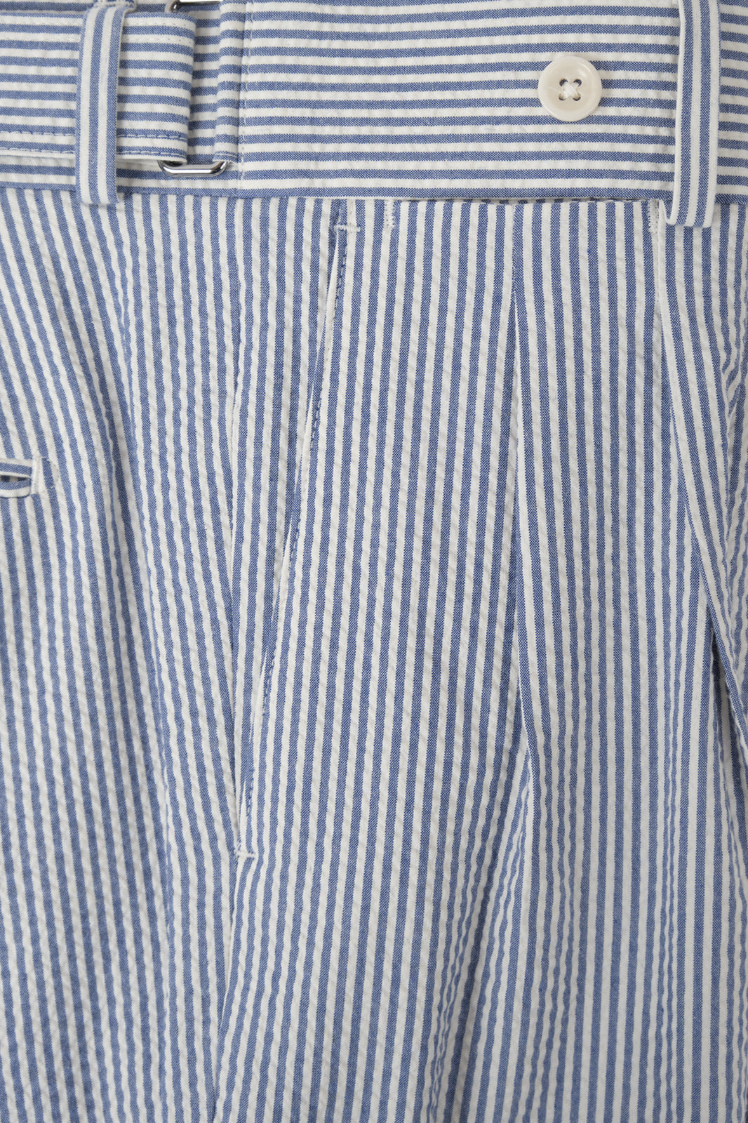 Pantalon double pinces Seersucker  - Blanc et bleu