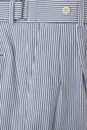 Pantalon double pinces Seersucker  - Blanc et bleu