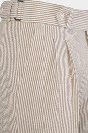 Pantalon double pinces Seersucker  - Blanc et beige