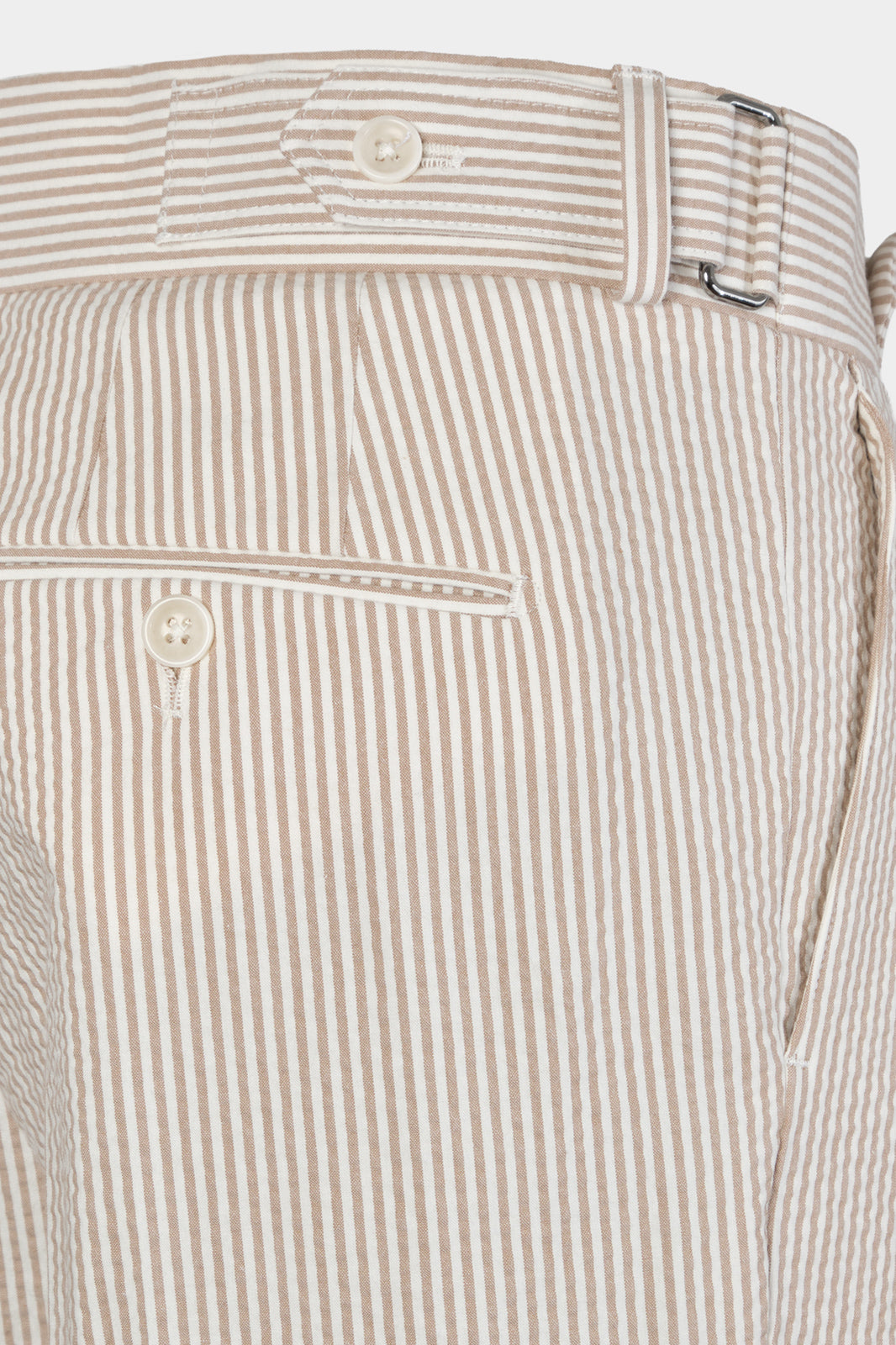 Pantalon double pinces Seersucker  - Blanc et beige
