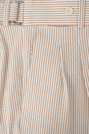 Pantalon double pinces Seersucker  - Blanc et beige