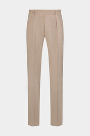 Vue sur fond blanc d'un pantalon double pinces en laine de chez Reda beige