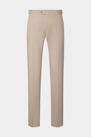 Vue sur fond blanc d'un pantalon à patte de serrage en beige en lin stretch