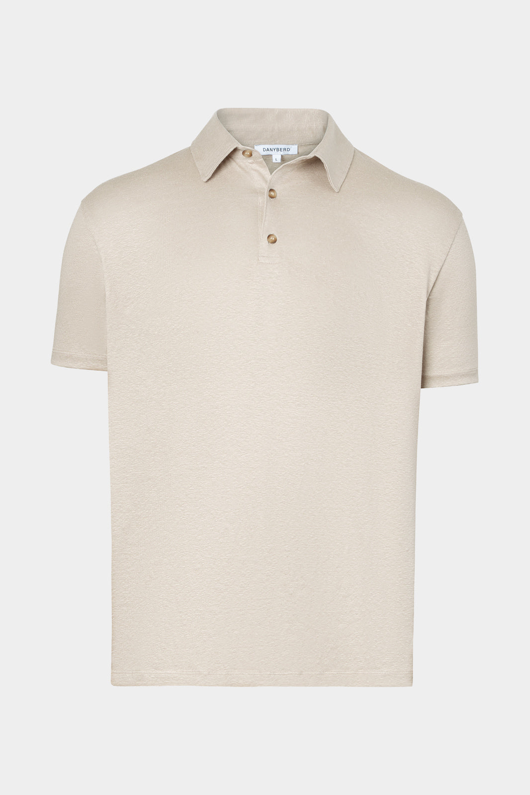 Vue sur fond blanc d'un Polo LPM en 100% lin couleur Beige clair.