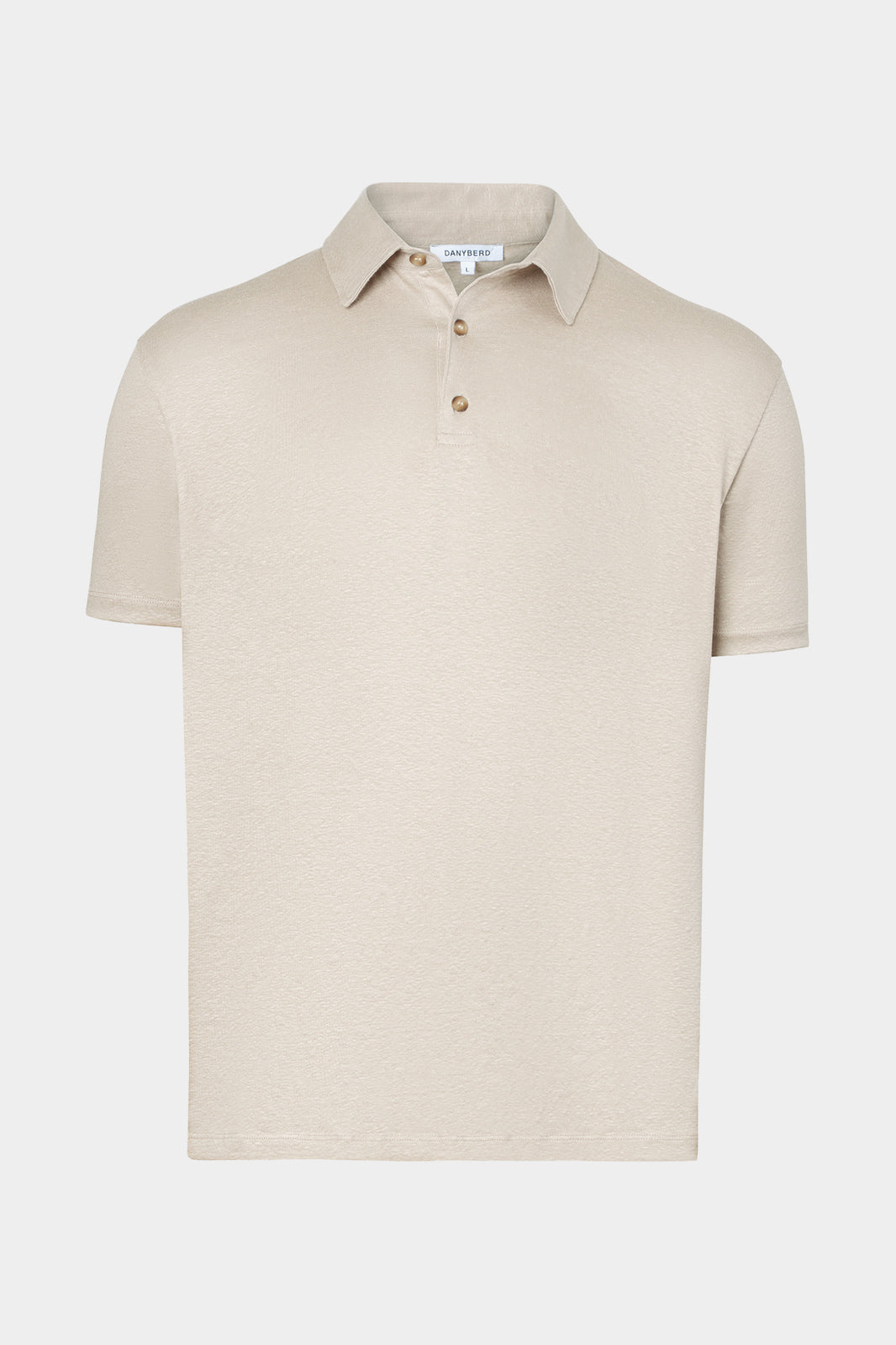 Vue sur fond blanc d'un Polo LPM en 100% lin couleur Beige clair.