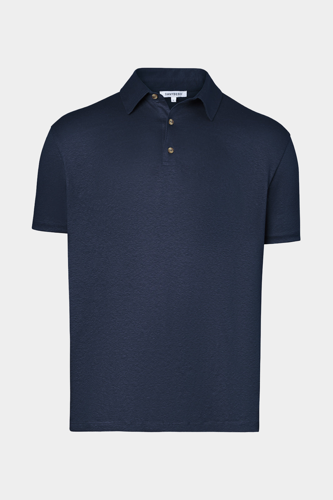 Vue sur fond blanc d'un Polo LPM en 100% lin couleur Marine.