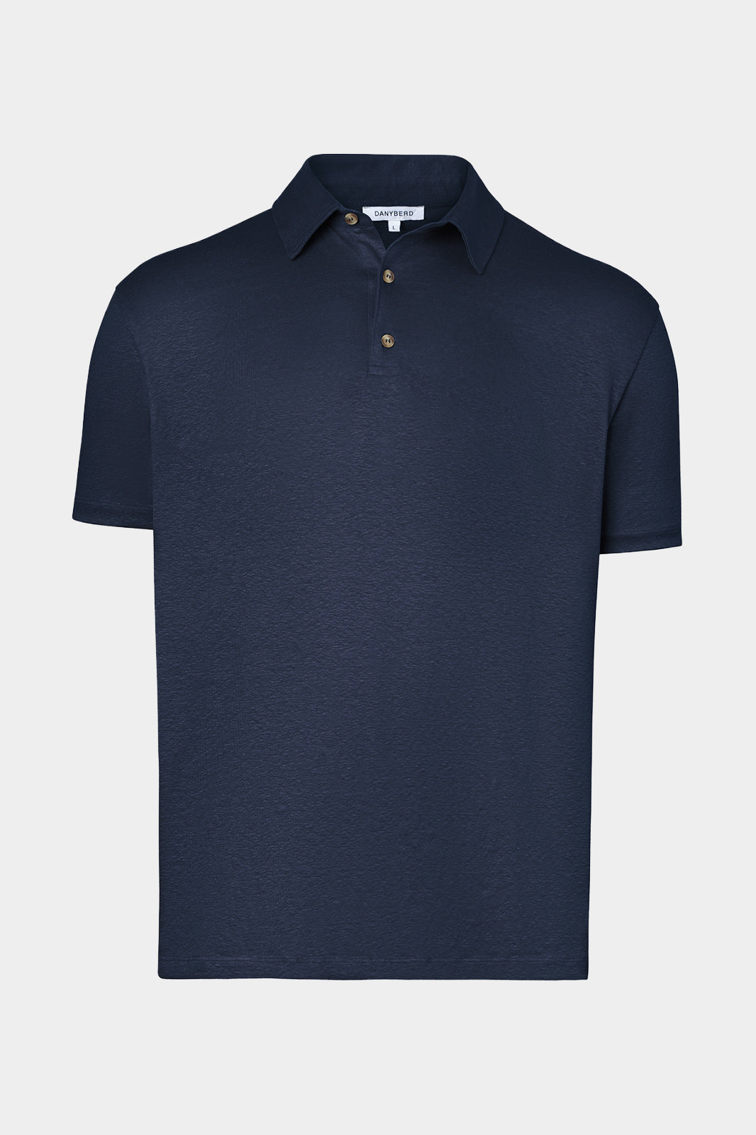 Vue sur fond blanc d'un Polo LPM en 100% lin couleur Marine.
