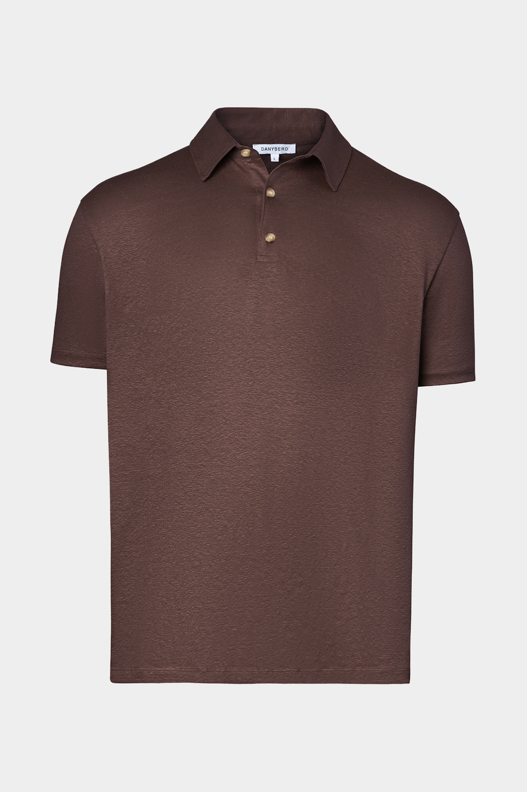 Vue sur fond blanc d'un Polo LPM en 100% lin couleur Marron. 