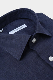 Chemise en lin col français - Bleu nuit