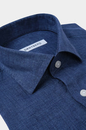 Chemise en lin col français - Bleu jeans