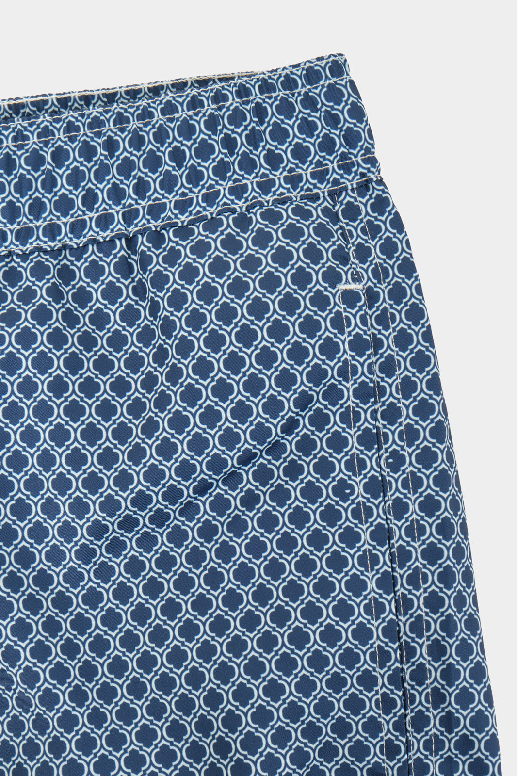 Navy swim shorts with wave pattern