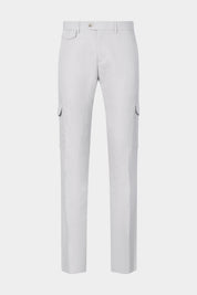 Vue sur fond blanc d'un pantalon cargo couleur Blanc. Tissu en 75% coton 25% lin de chez LeoMaster.