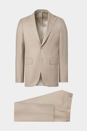 Vue sur fond blanc d'un costume en laine et soie couleur Beige. En 87% laine et 13% soie de chez Ermenegildo Zegna.