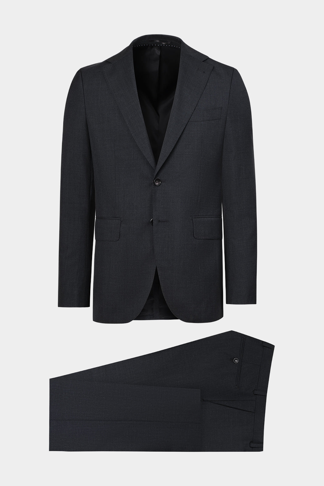Vue sur fond blanc d'un costume en 100% laine de couleur gris anthracite de chez Vitale Barberis Canonico.