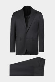 Vue sur fond blanc d'un costume en laine revers large gris anthracite 