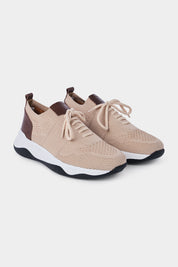 Sneakers knitted en maille et cuir - Beige