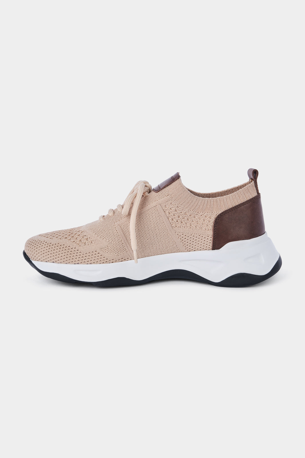 Knitted mesh and leather sneakers - Beige