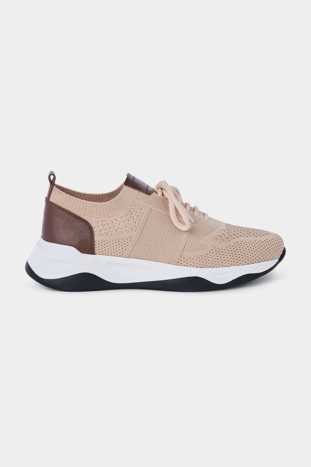 Sneakers knitted en maille et cuir - Beige