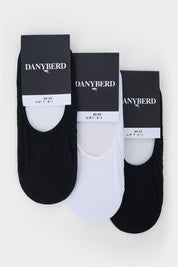 Pack of 3 pairs of invisible cotton socks - black and white